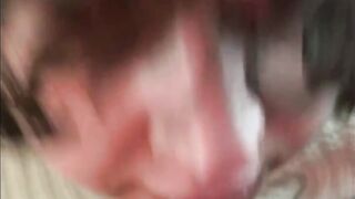 On her knees, taking it down her throat  and swallow. - 14 image