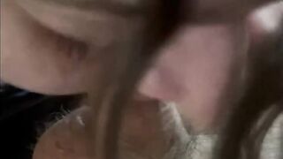 On her knees, taking it down her throat  and swallow. - 6 image