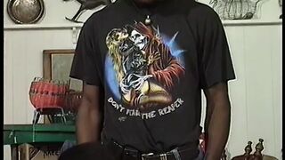 Ebony babe moans while her pussy is filled with black cock - 1 image