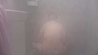 A hidden camera in the shower room spies on a mature wife with a plump figure and big tits and a fat booty Homemade fetish - 15 image