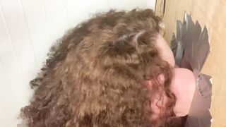 Bbw slut wife sucking heavy cummer at glory hole - 11 image