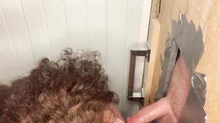 Bbw slut wife sucking heavy cummer at glory hole - 14 image