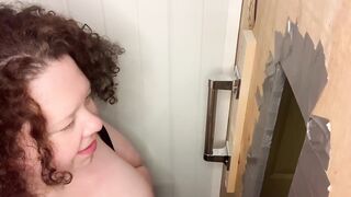 Bbw slut wife sucking heavy cummer at glory hole - 15 image