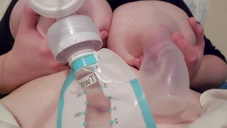 Filling up bags of MILK after pumping bbw TITTIES - 2 image