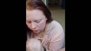 Closeup blowjob looking into camera blue eyes - 1 image