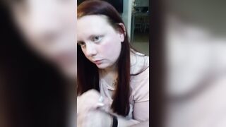 Closeup blowjob looking into camera blue eyes