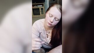 Closeup blowjob looking into camera blue eyes - 3 image