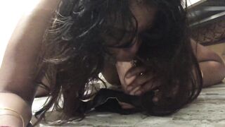 Indian girl gagging on white didlo - 2 image