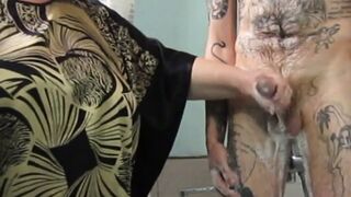 washes dick and jerks it off in the bathroom - 1 image