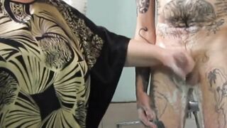 washes dick and jerks it off in the bathroom - 9 image