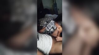 Surprising him withhead while watching TV, cums unexpectedly in my mouth!