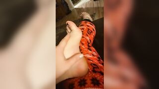 Rubbing my dry cold feet during the winter storm