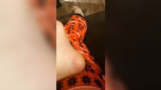 Rubbing my dry cold feet during the winter storm