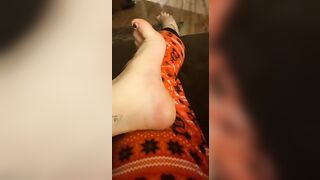 Rubbing my dry cold feet during the winter storm