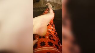 Rubbing my dry cold feet during the winter storm