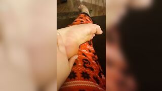 Rubbing my dry cold feet during the winter storm