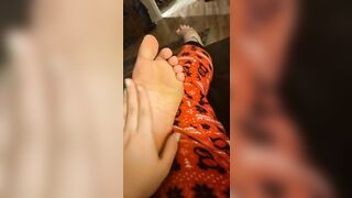 Rubbing my dry cold feet during the winter storm