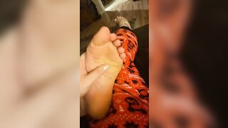 Rubbing my dry cold feet during the winter storm