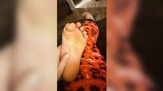 Rubbing my dry cold feet during the winter storm