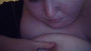 Girl licks and sucks her own nipple - 1 image