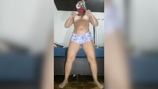 Hot little bitch dancing in short doll and blue panties doin - 1 image