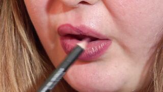 Chubby milf paints lips and changes into a sexy outfit. Homemade fetish and big booty and close up face. - 12 image