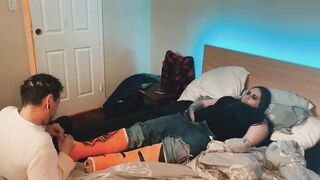 Sexy brunette BBW getting fucked with two short leg casts - 6 image