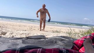 Fukbunnies at a public beach with a voyeur watching and wanking - 1 image