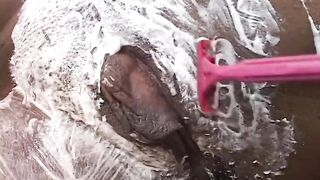Nice tits black bitch sucking and fucking a black dong after pussy shaving - 5 image