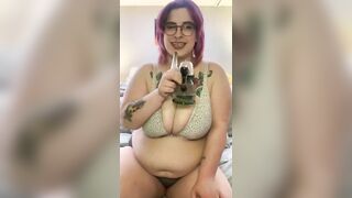 Purple Haired BBW MILF Has Sensual Smoke before Cumming - 4 image