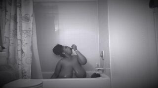 21 year old thick bbw strip teasing + toy fucking in the shower - 1 image