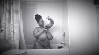 21 year old thick bbw strip teasing + toy fucking in the shower - 5 image