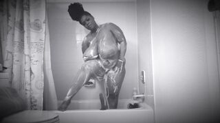 21 year old thick bbw strip teasing + toy fucking in the shower - 6 image
