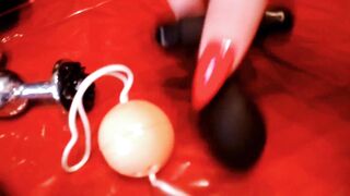 ASMR SQUIRT - Red Nails Big Curves Femdom Mistress Squirting Orgasm on Red Latex - 2 image