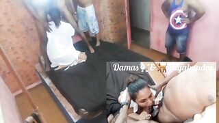 Gang Bang for the ultra bitch Latina bbw with three men - Leo ogre: - 14 image