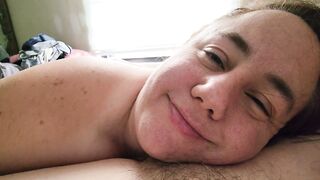 Slut wife sucks husband then tortures his sensitive cock by stroking the head saturated in cum - 9 image