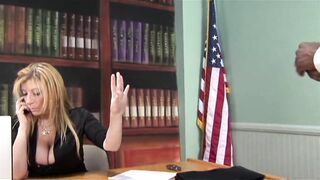 Presidential office sex between ebony and euro beauty - 2 image