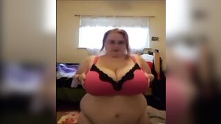 She gives herself a massage on her big tits, fat Abigail. - 2 image