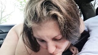 I sucked a guy in the car, and he thanked me with some fresh cum, cumming in my mouth. - 6 image