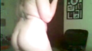 Redhead with big juggs helps herself out with blue dildo - 8 image