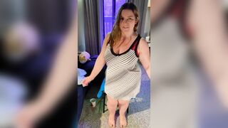 WeVibe Edging Orgasms with Minidress Striptease - BBW 38G Torpedo Tits and G-string - Plus Size Modeling Fetish - 14 image