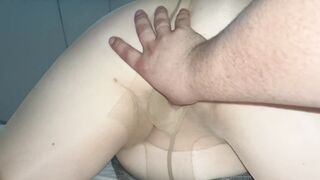 Wet pussy is fingered through pantyhose and squirts - 5 image