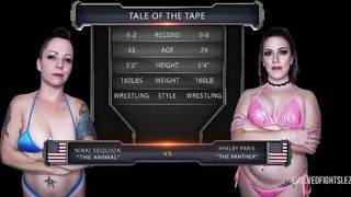 Evolved Fights Lesbian Wrestling with Nikki Sequoia Fighting Newbie Shelby Paris with Strapon Sex - 1 image