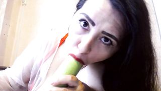 Hot Milf get wild on kitchen and suck huge eggplant - 12 image