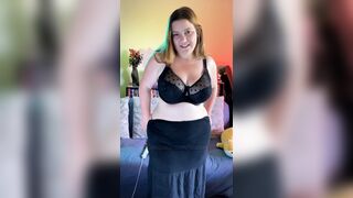Edging Orgasms with WeVibe plus Hitachi - Black Dress Striptease - BBW 38G Torpedo Tits and G-string - Plus Size Model - 1 image