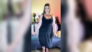 Edging Orgasms with WeVibe plus Hitachi - Black Dress Striptease - BBW 38G Torpedo Tits and G-string - Plus Size Model - 2 image