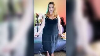 Edging Orgasms with WeVibe plus Hitachi - Black Dress Striptease - BBW 38G Torpedo Tits and G-string - Plus Size Model - 3 image