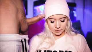 Horny blonde calls her neighbor to lend her his cock to broadcast live