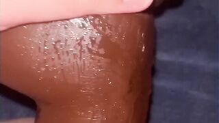 Compilation of white girl trying to stuff thick black dildo into her pussy - 14 image