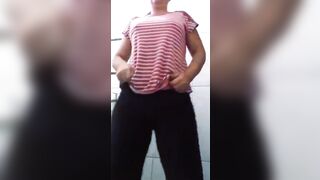 Hot white girl masturbating in the bathroom in yellow panties, doing striptease, taking off all her clothes, Mirelladeli - 12 image